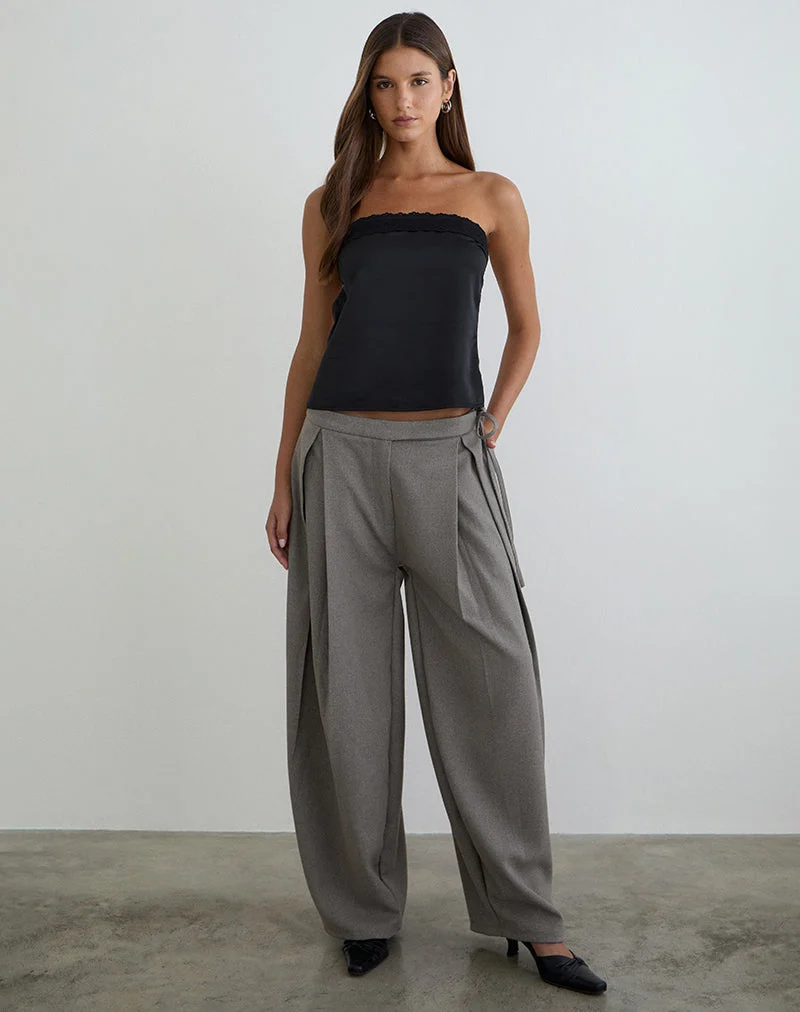 Minae Bandeau-Top mit Spitzenbesatz aus schwarzem Satin
