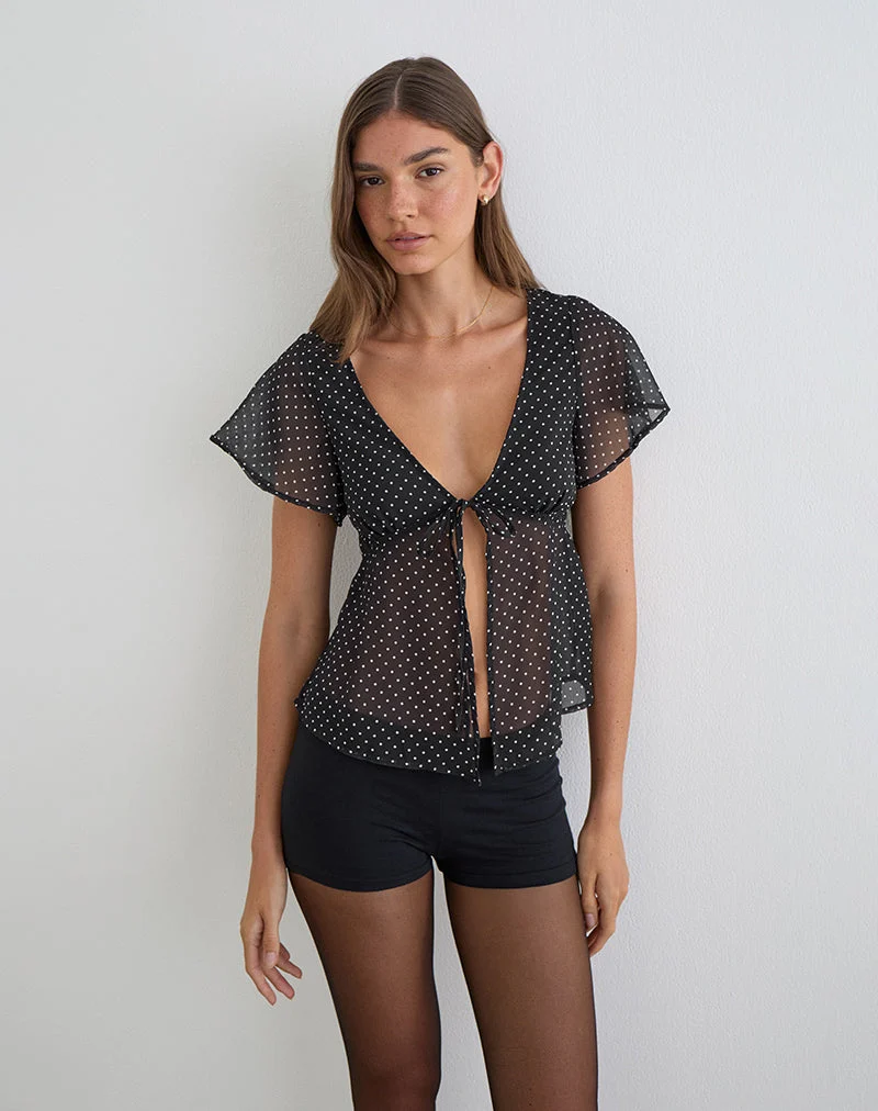 Kota Chiffonbluse in Schwarz mit Mikro-Polka-Print