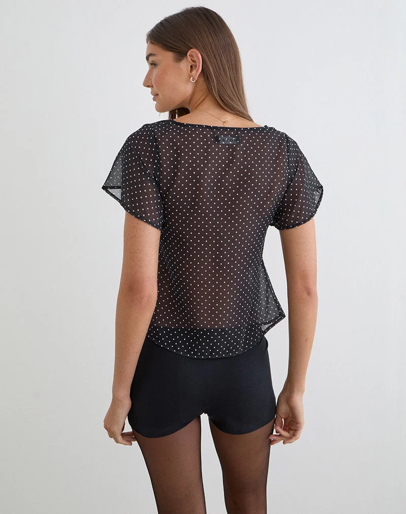 Kota Chiffonbluse in Schwarz mit Mikro-Polka-Print