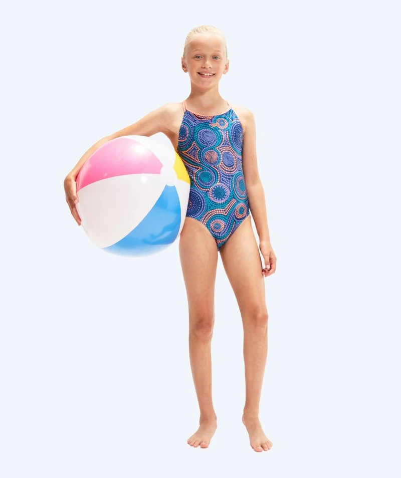 Speedo Badeanzug für Mädchen - Printed Twinstrap - Dunkelblau/Orange