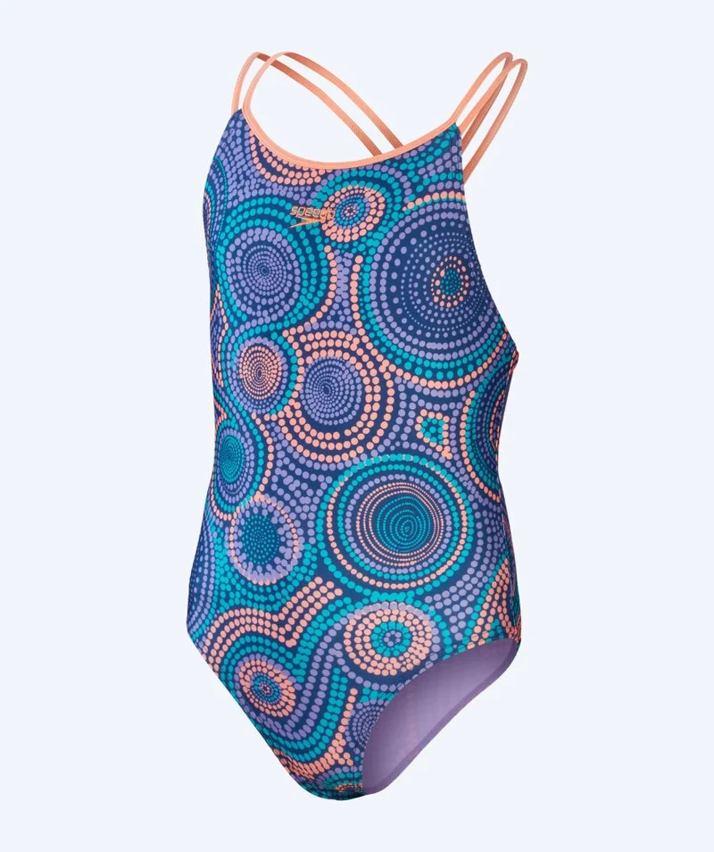 Speedo Badeanzug für Mädchen - Printed Twinstrap - Dunkelblau/Orange