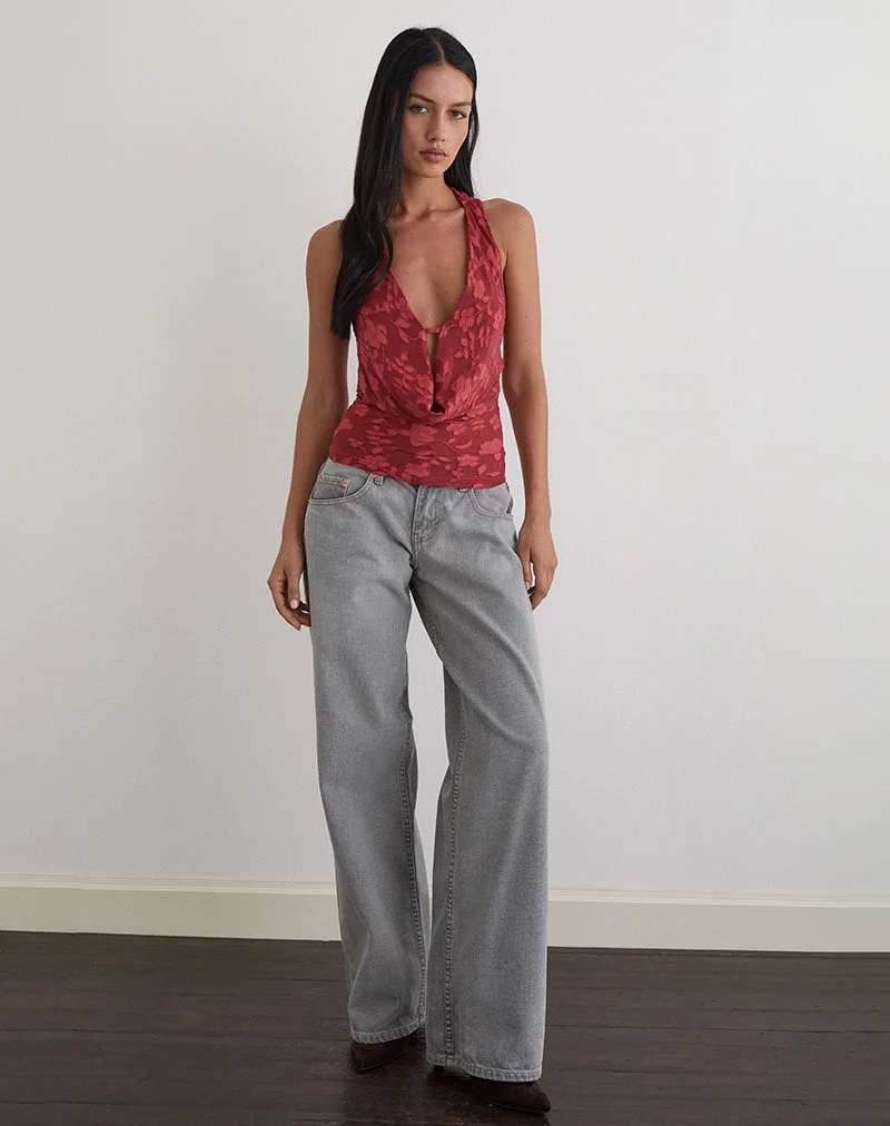 Yukari Tiefes Oberteil aus Burnout-Mesh Rot