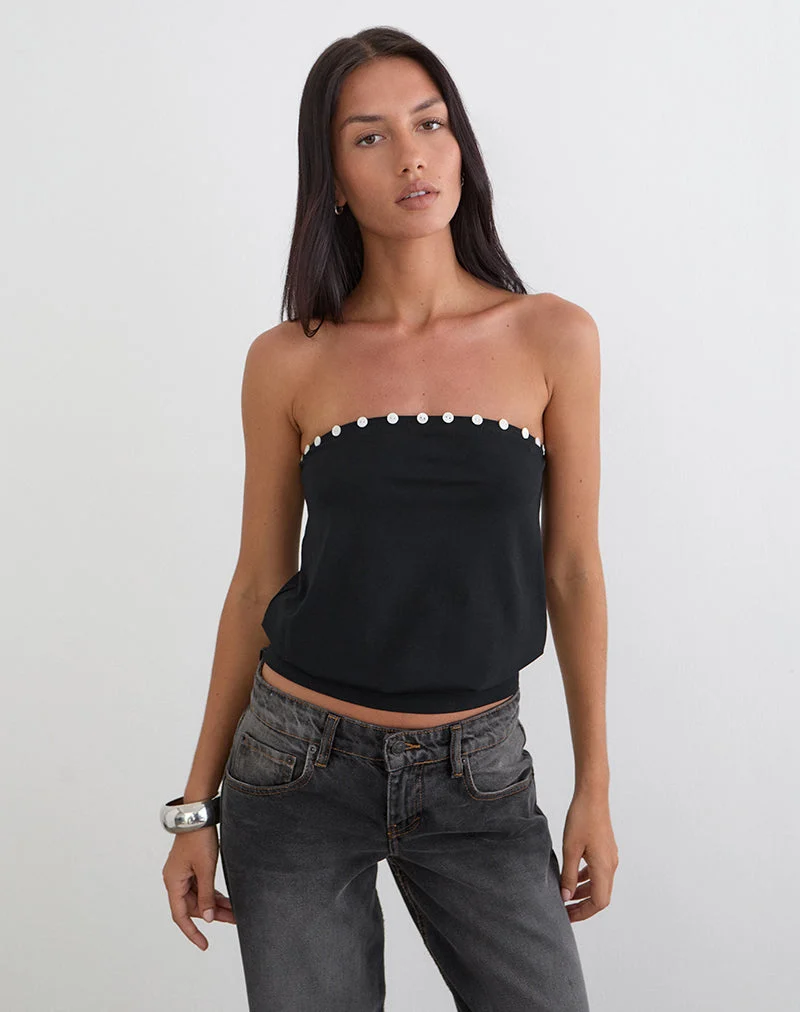 Hagar Top in Schwarz mit Perlmuttknöpfen