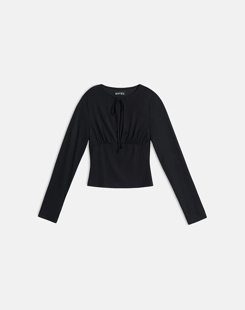 Yubin Keyhole Langarm-Oberteil aus Cupro Schwarz