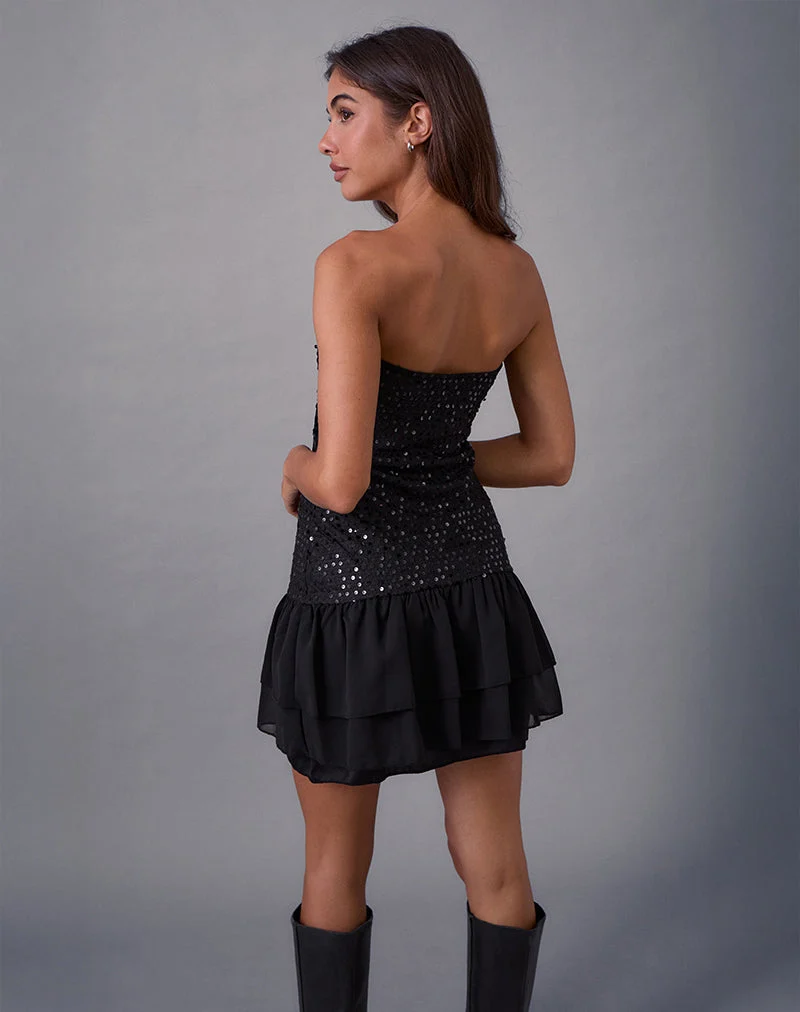 Tinosa Korsettkleid mit Rüschen und Pailletten in Schwarz