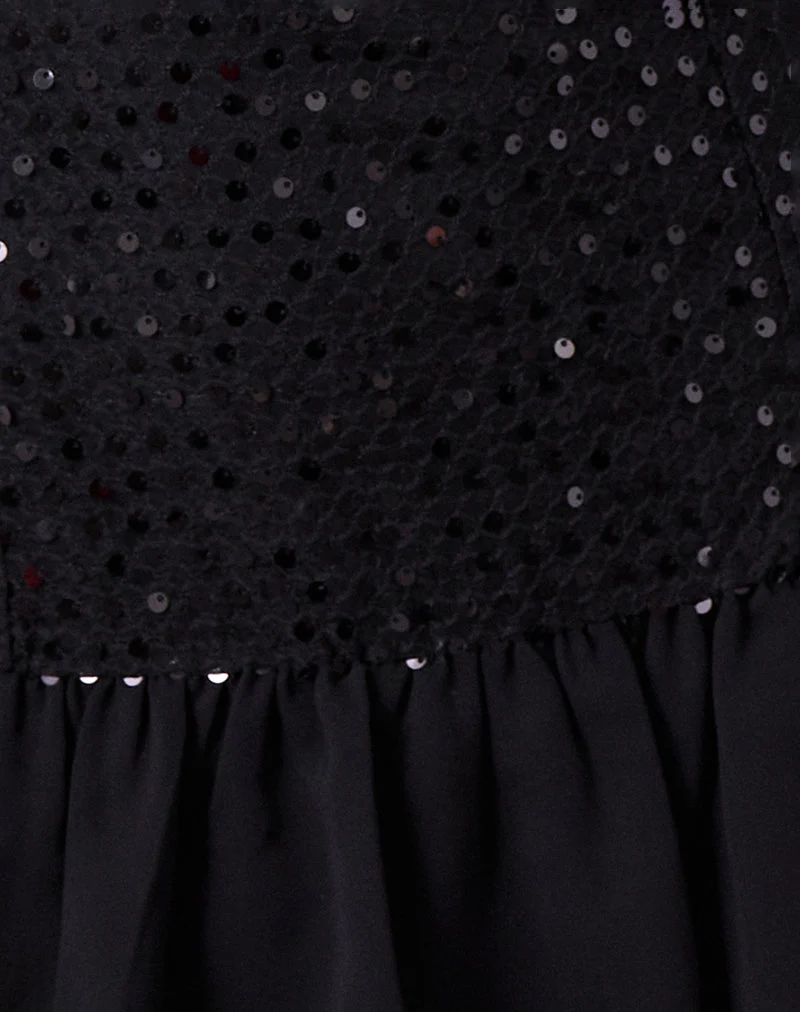 Tinosa Korsettkleid mit Rüschen und Pailletten in Schwarz