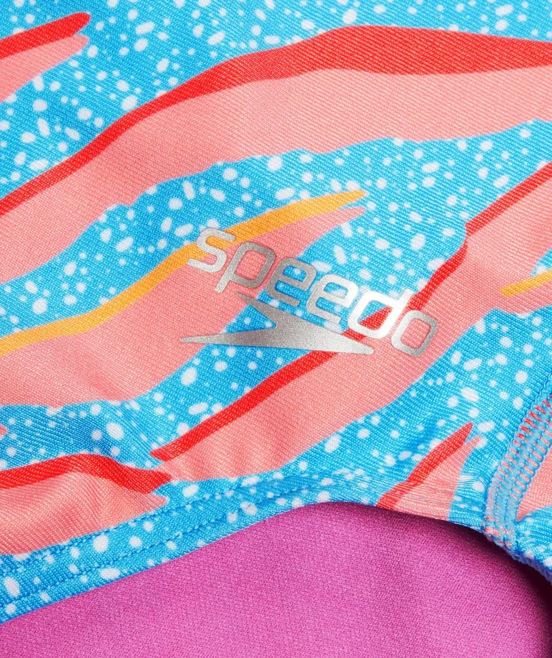 Speedo Badeanzug für Mädchen - Allover Digital V-Back - Blau/Orange