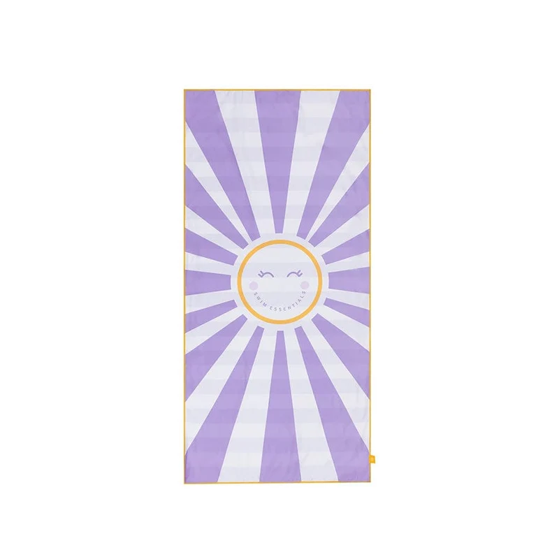Beach Towel Microfiber - Purple/White - Happy Sunshine - 135 x 65 cm