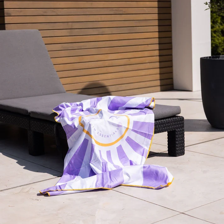 Beach Towel Microfiber - Purple/White - Happy Sunshine - 135 x 65 cm