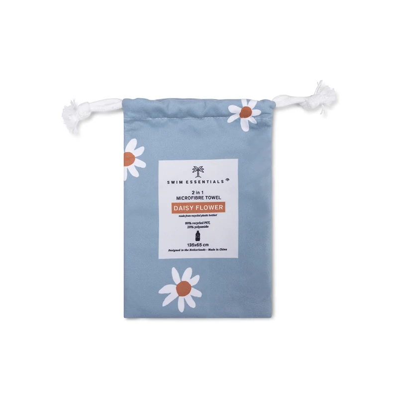 Beach Towel Microfiber - Blue - Daisy Flower 135 x 65 cm