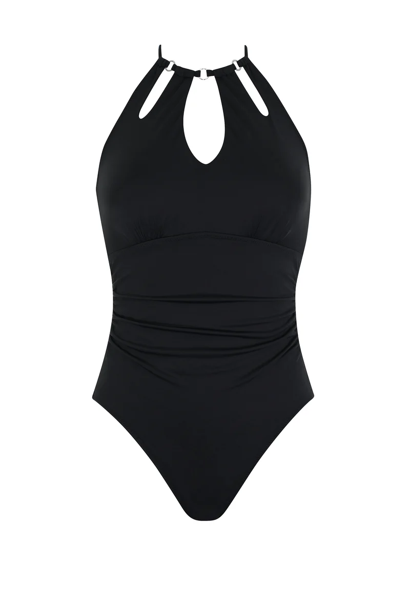 Solid Black Cut-Out Swimsuit