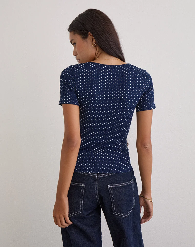 Lobos Crossover-Oberteil aus Jersey Micro Polka Navy
