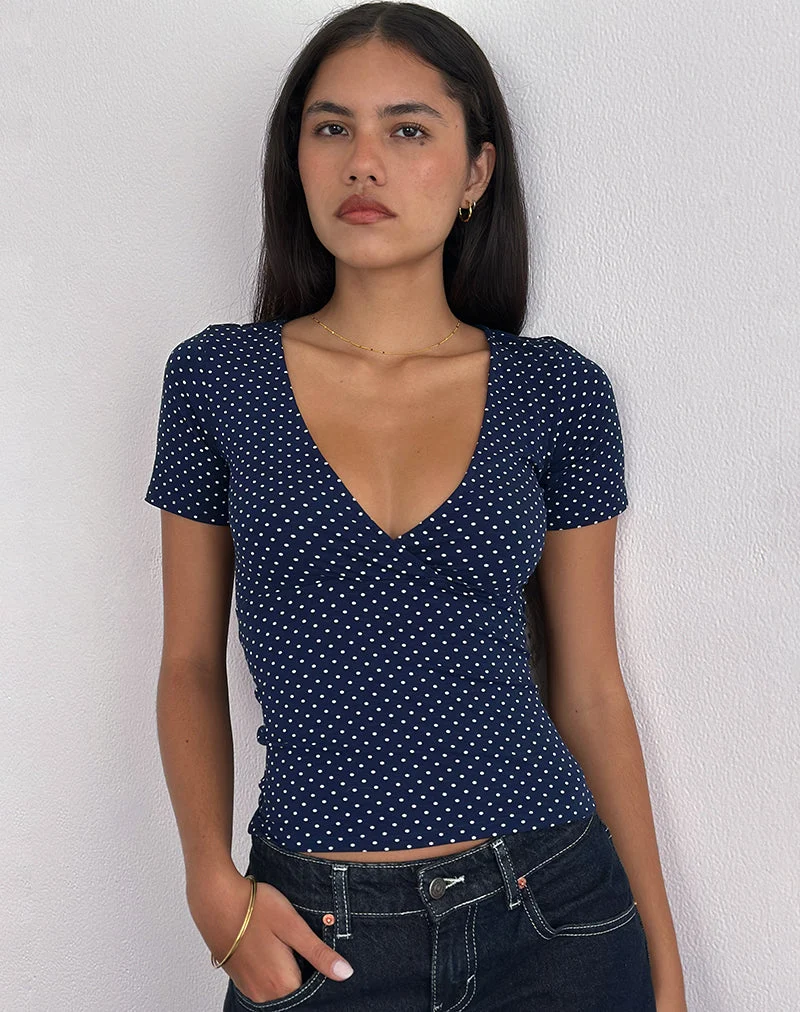 Lobos Crossover-Oberteil aus Jersey Micro Polka Navy
