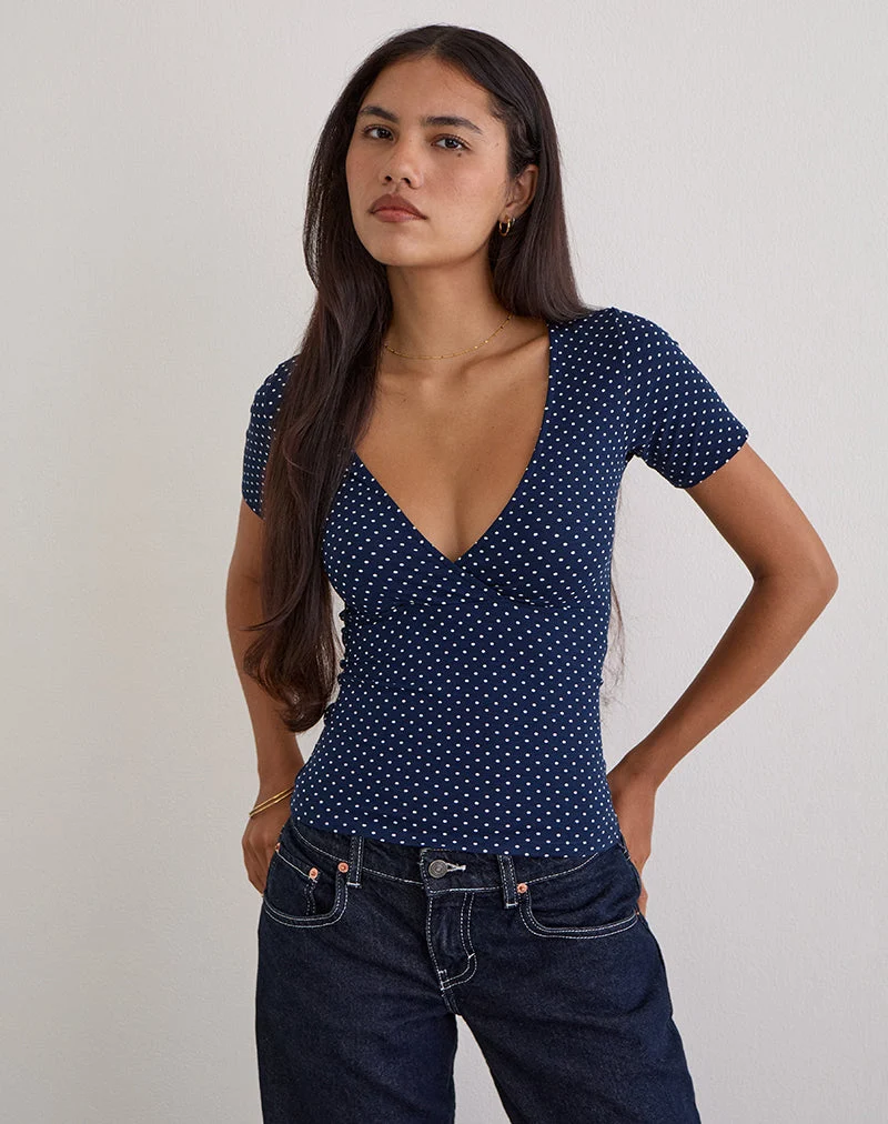 Lobos Crossover-Oberteil aus Jersey Micro Polka Navy