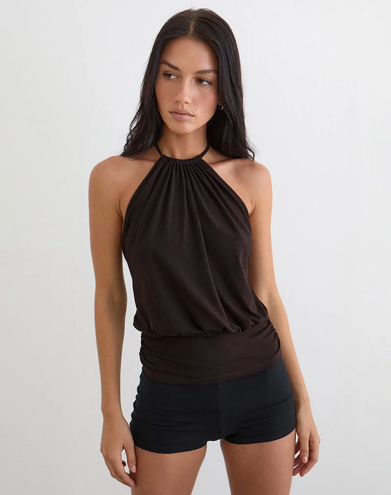 Diraka High Neck Top aus Rayon-Jersey in Schokoladenbraun