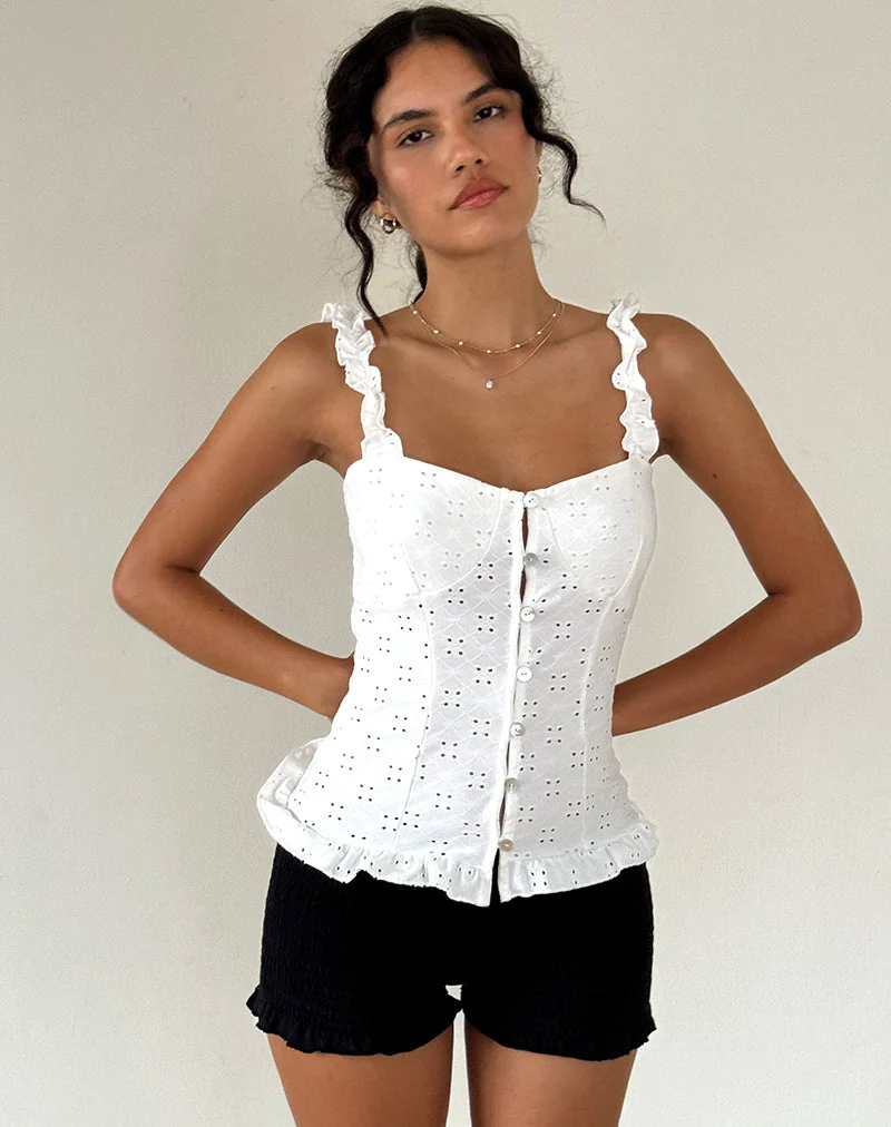 Neroli Korsett-Top in Broderie Weiß