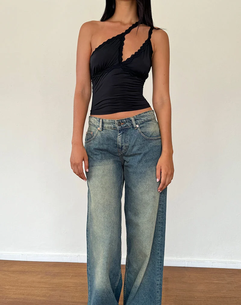 Carolina One Shoulder Top in Schwarz