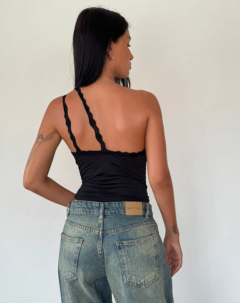 Carolina One Shoulder Top in Schwarz