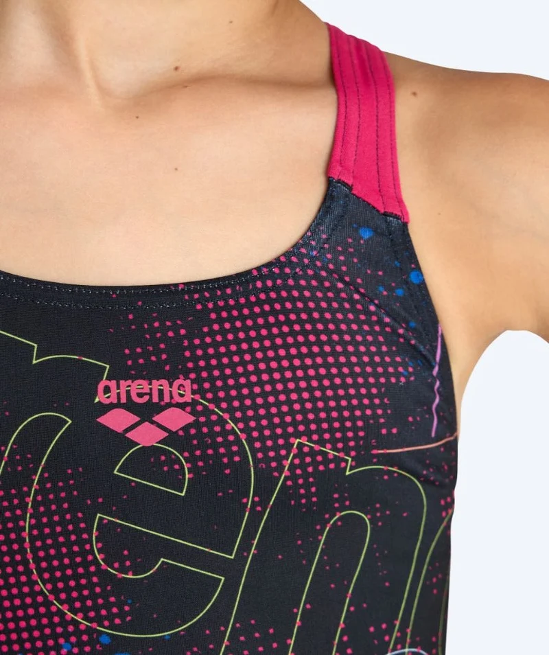 Arena Badeanzug für Mädchen - Galactic - Schwarz/Hellrosa
