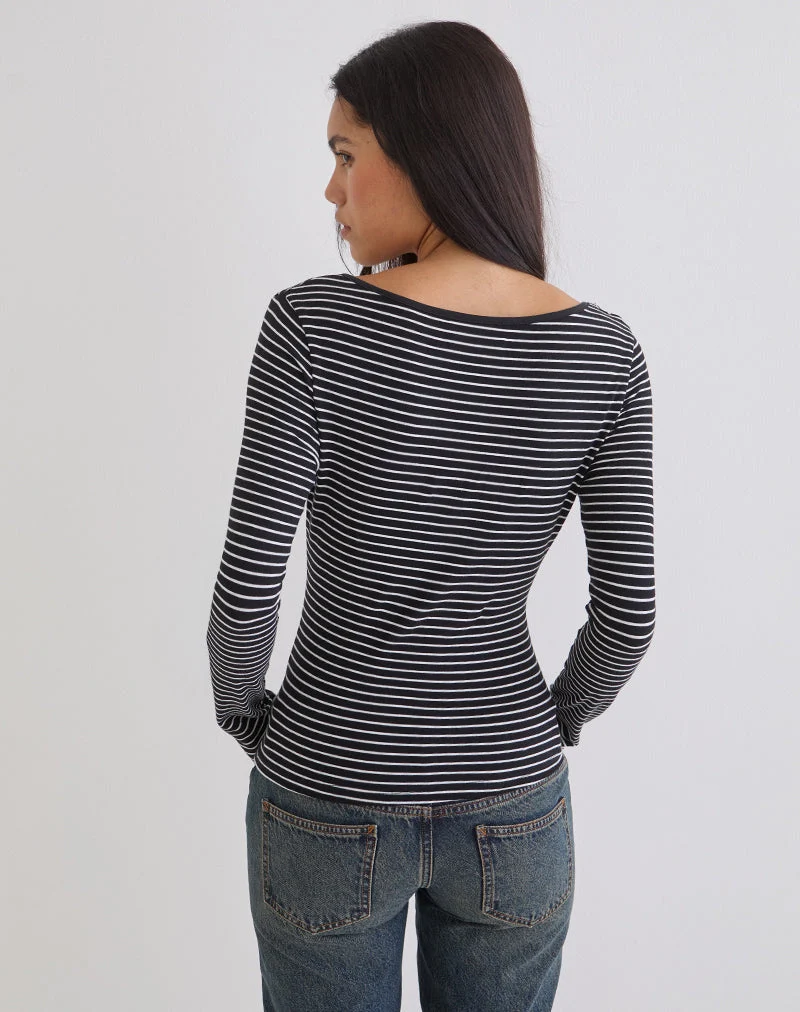 Subita Langarm-Oberteil aus gestreiftem Jersey in Schwarz und Weiß