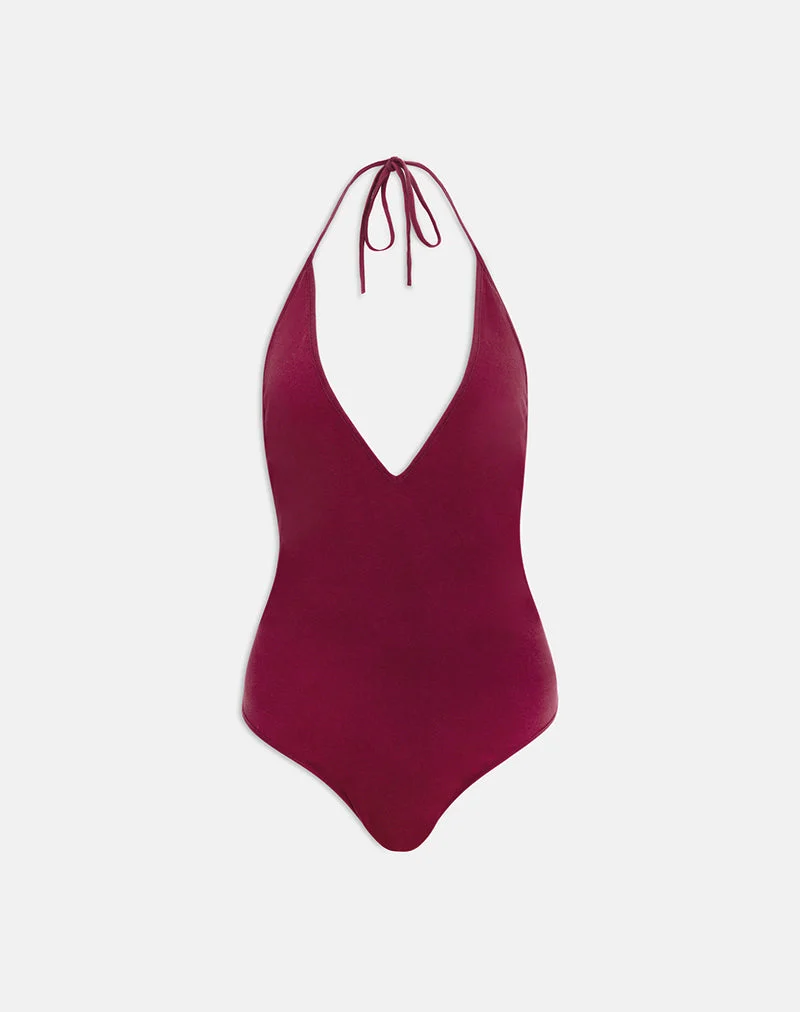 Kitty Bodysuit mit tiefem Ausschnitt in Burgunderrot