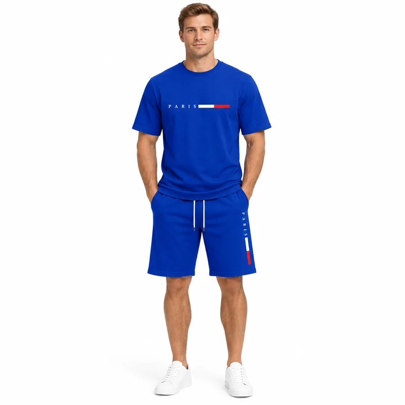 Herren-Sommer-Trainingsanzug-Set – 2-teiliger Kurzarm-Laufanzug mit Rundhalsausschnitt und T-Shirt in Übergröße
