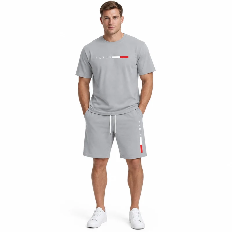Herren-Sommer-Trainingsanzug-Set – 2-teiliger Kurzarm-Laufanzug mit Rundhalsausschnitt und T-Shirt in Übergröße