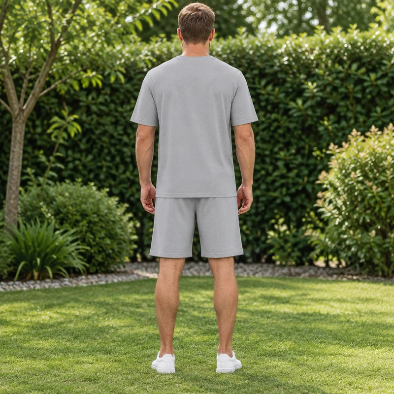Herren-Sommer-Trainingsanzug-Set – 2-teiliger Kurzarm-Laufanzug mit Rundhalsausschnitt und T-Shirt in Übergröße