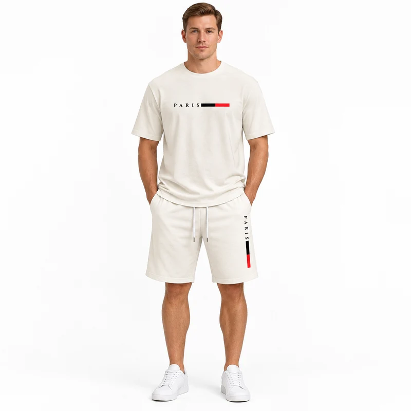 Herren-Sommer-Trainingsanzug-Set – 2-teiliger Kurzarm-Laufanzug mit Rundhalsausschnitt und T-Shirt in Übergröße