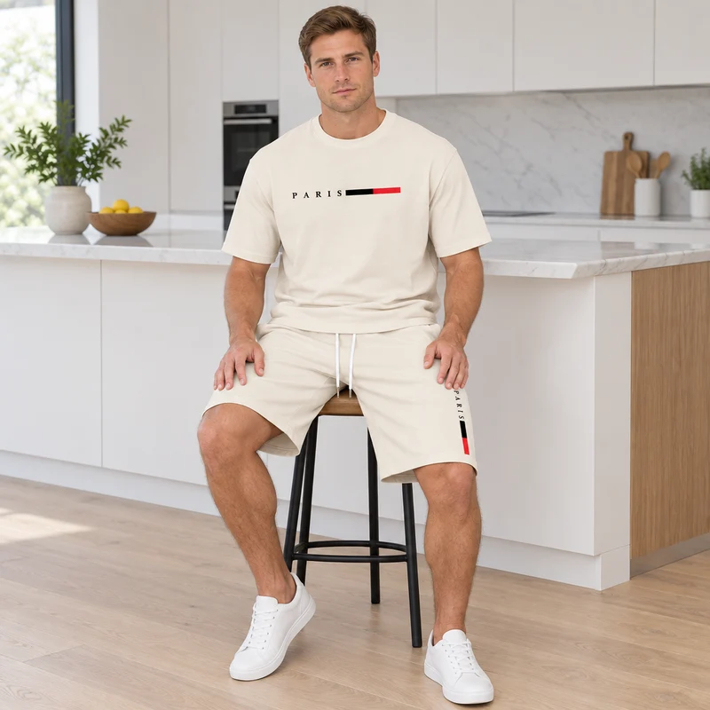 Herren-Sommer-Trainingsanzug-Set – 2-teiliger Kurzarm-Laufanzug mit Rundhalsausschnitt und T-Shirt in Übergröße
