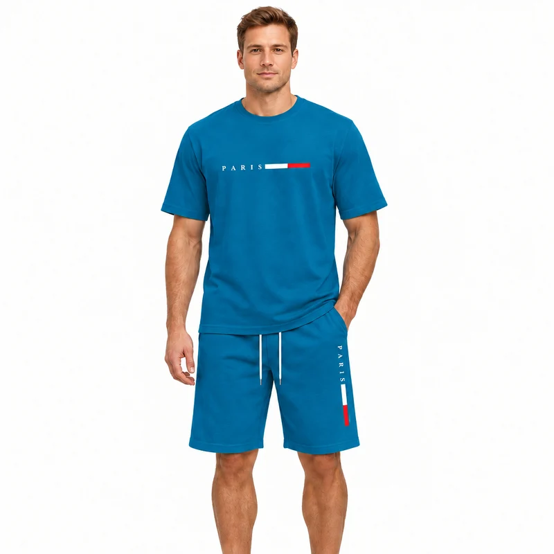 Herren-Sommer-Trainingsanzug-Set – 2-teiliger Kurzarm-Laufanzug mit Rundhalsausschnitt und T-Shirt in Übergröße