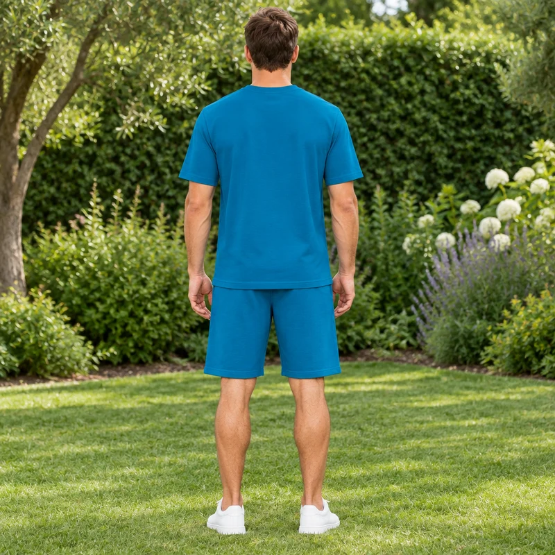 Herren-Sommer-Trainingsanzug-Set – 2-teiliger Kurzarm-Laufanzug mit Rundhalsausschnitt und T-Shirt in Übergröße