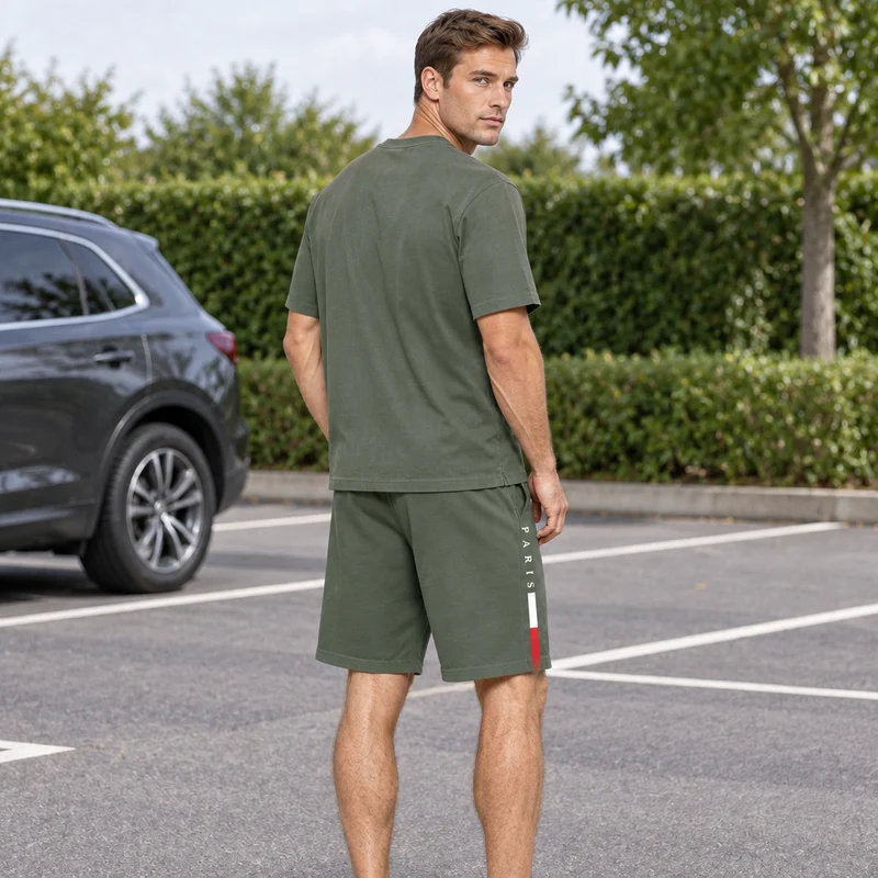 Herren-Sommer-Trainingsanzug-Set – 2-teiliger Kurzarm-Laufanzug mit Rundhalsausschnitt und T-Shirt in Übergröße