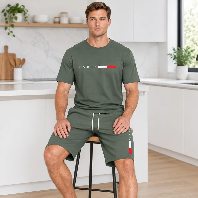 Herren-Sommer-Trainingsanzug-Set – 2-teiliger Kurzarm-Laufanzug mit Rundhalsausschnitt und T-Shirt in Übergröße