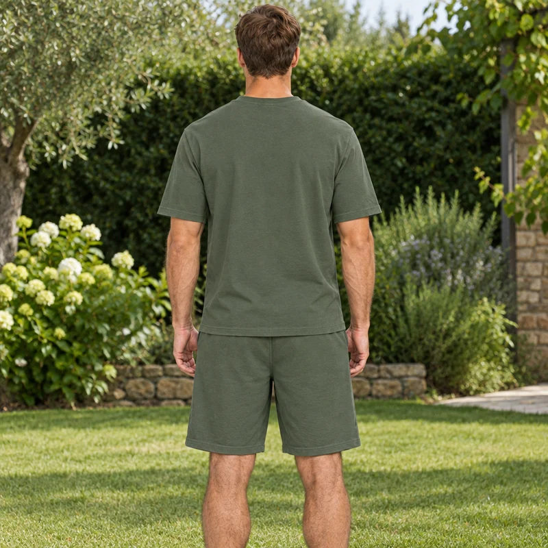 Herren-Sommer-Trainingsanzug-Set – 2-teiliger Kurzarm-Laufanzug mit Rundhalsausschnitt und T-Shirt in Übergröße