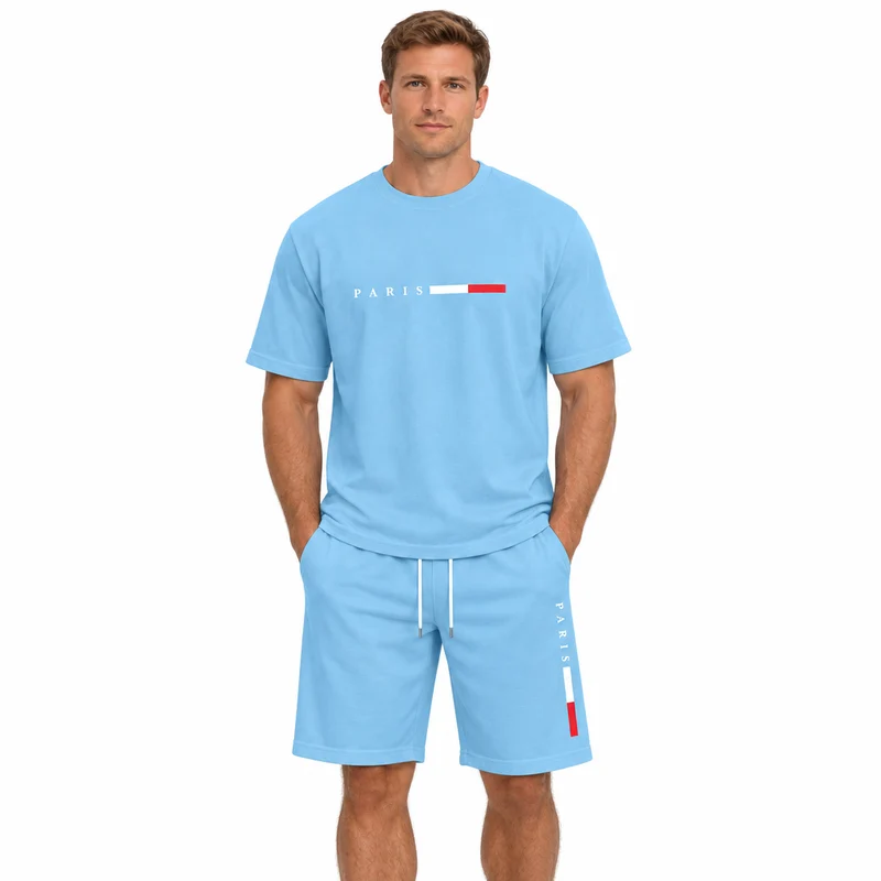 Herren-Sommer-Trainingsanzug-Set – 2-teiliger Kurzarm-Laufanzug mit Rundhalsausschnitt und T-Shirt in Übergröße