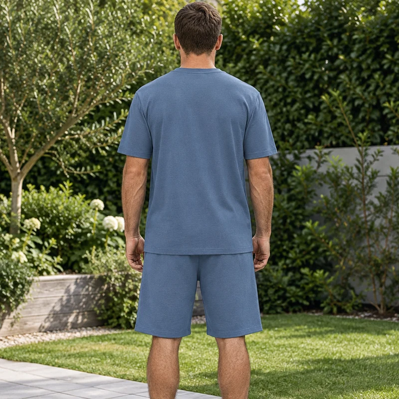 Herren-Sommer-Trainingsanzug-Set – 2-teiliger Kurzarm-Laufanzug mit Rundhalsausschnitt und T-Shirt in Übergröße