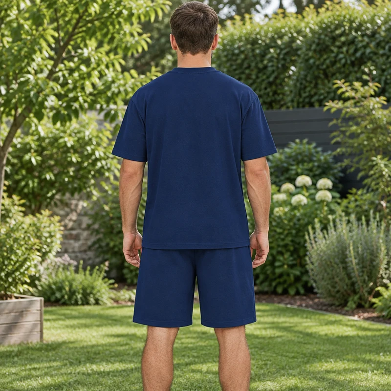 Herren-Sommer-Trainingsanzug-Set – 2-teiliger Kurzarm-Laufanzug mit Rundhalsausschnitt und T-Shirt in Übergröße