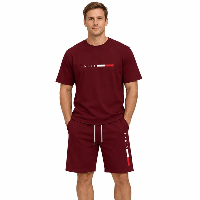 Herren-Sommer-Trainingsanzug-Set – 2-teiliger Kurzarm-Laufanzug mit Rundhalsausschnitt und T-Shirt in Übergröße
