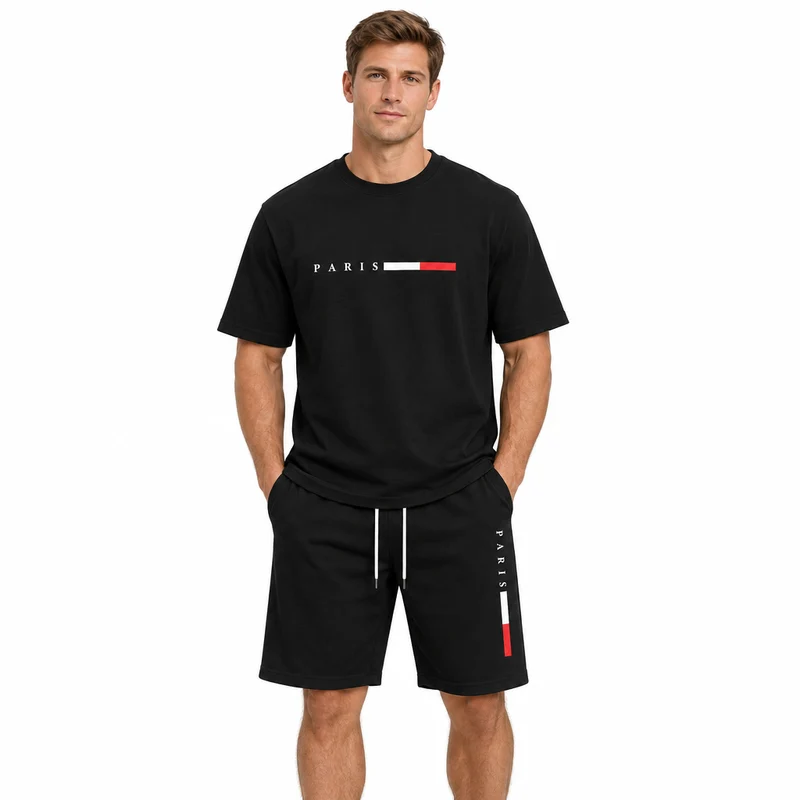 Herren-Sommer-Trainingsanzug-Set – 2-teiliger Kurzarm-Laufanzug mit Rundhalsausschnitt und T-Shirt in Übergröße