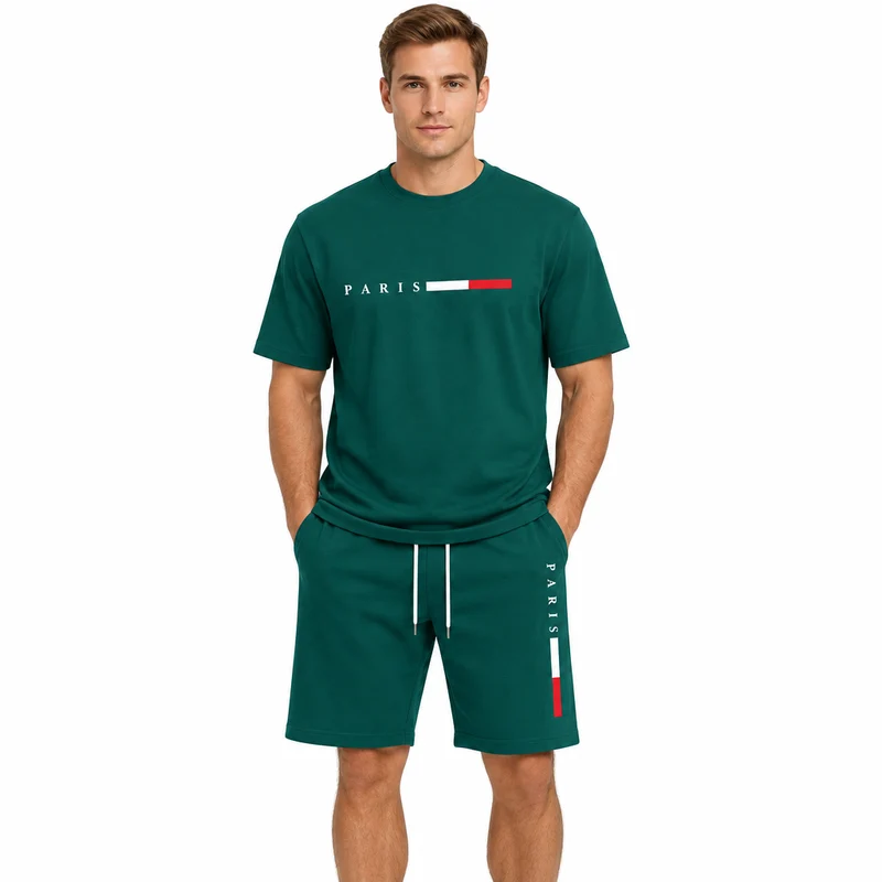 Herren-Sommer-Trainingsanzug-Set – 2-teiliger Kurzarm-Laufanzug mit Rundhalsausschnitt und T-Shirt in Übergröße