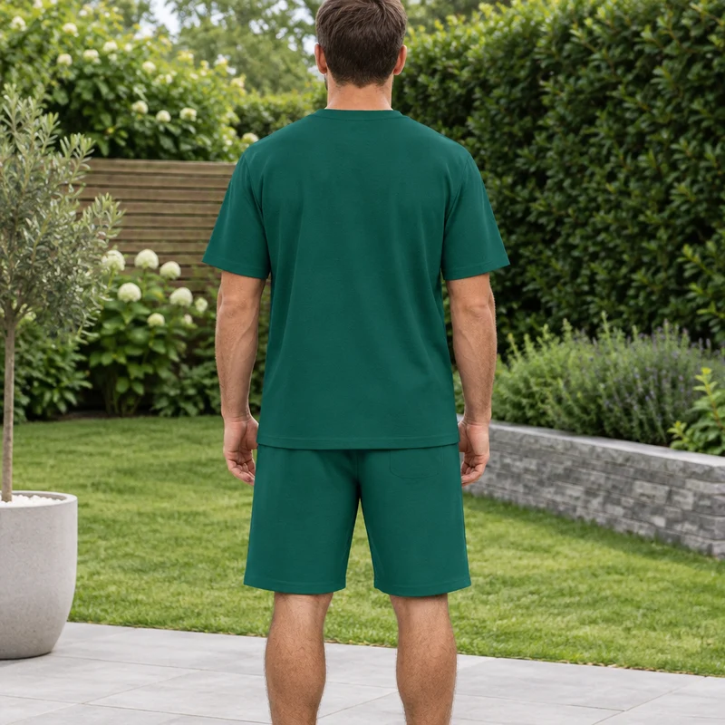 Herren-Sommer-Trainingsanzug-Set – 2-teiliger Kurzarm-Laufanzug mit Rundhalsausschnitt und T-Shirt in Übergröße