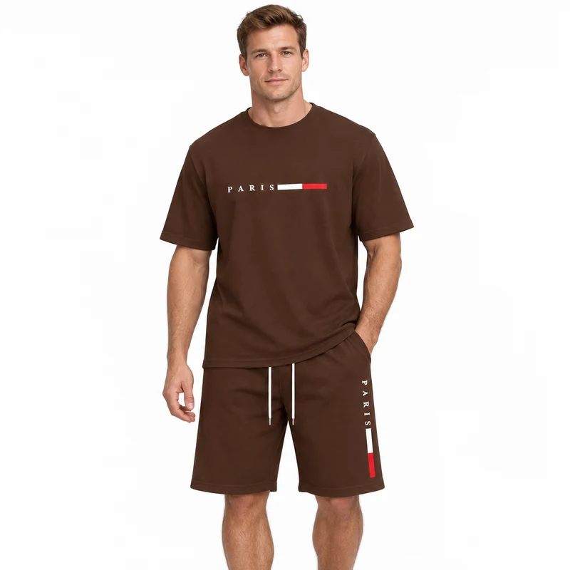 Herren-Sommer-Trainingsanzug-Set – 2-teiliger Kurzarm-Laufanzug mit Rundhalsausschnitt und T-Shirt in Übergröße