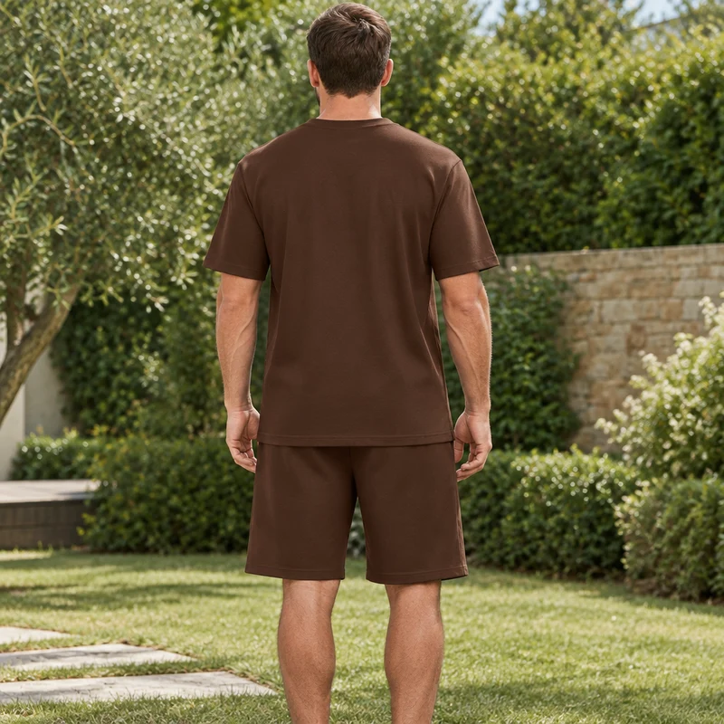 Herren-Sommer-Trainingsanzug-Set – 2-teiliger Kurzarm-Laufanzug mit Rundhalsausschnitt und T-Shirt in Übergröße