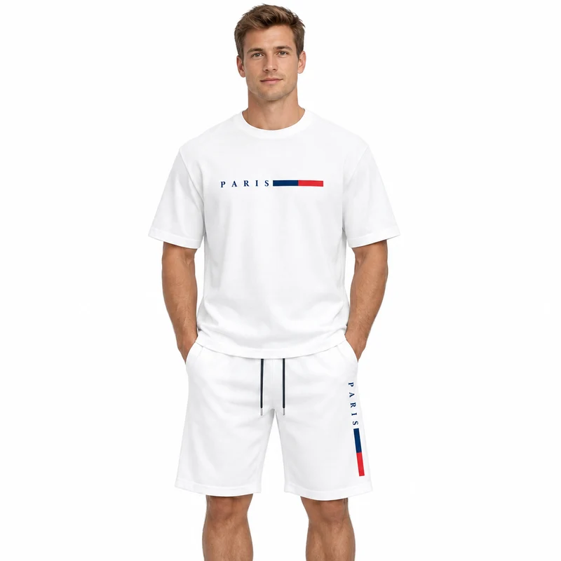 Herren-Sommer-Trainingsanzug-Set – 2-teiliger Kurzarm-Laufanzug mit Rundhalsausschnitt und T-Shirt in Übergröße