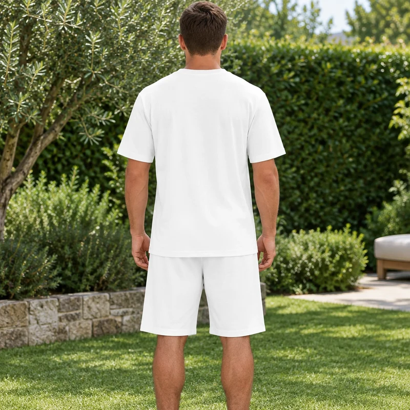 Herren-Sommer-Trainingsanzug-Set – 2-teiliger Kurzarm-Laufanzug mit Rundhalsausschnitt und T-Shirt in Übergröße