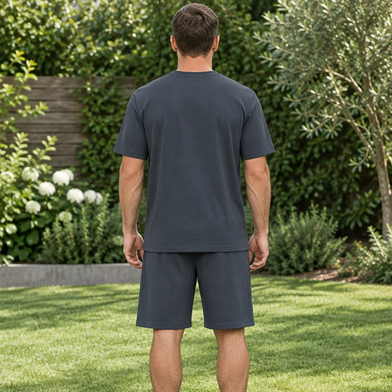Herren-Sommer-Trainingsanzug-Set – 2-teiliger Kurzarm-Laufanzug mit Rundhalsausschnitt und T-Shirt in Übergröße