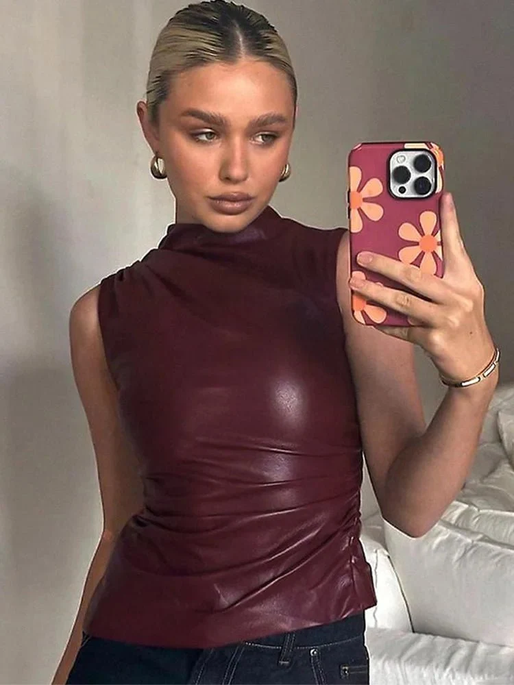 Damen-Tanktop im Y2K-Vintage-Stil – Schlichtes, ärmelloses Shirt mit hohem Bund und schmaler Taille