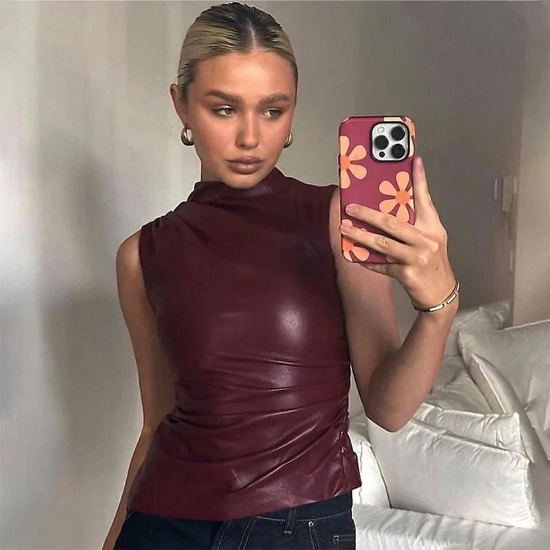 Damen-Tanktop im Y2K-Vintage-Stil – Schlichtes, ärmelloses Shirt mit hohem Bund und schmaler Taille