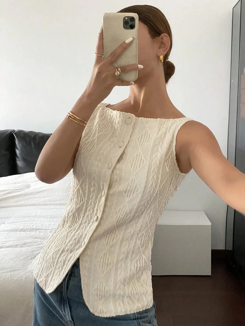 Sommerhemd mit geometrischer Struktur für Damen – ärmellos